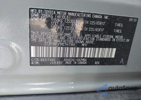 2021 Toyota Rav4 Xle z USA, uszkodzony, nr VIN 2T3P1RFV1MC141164